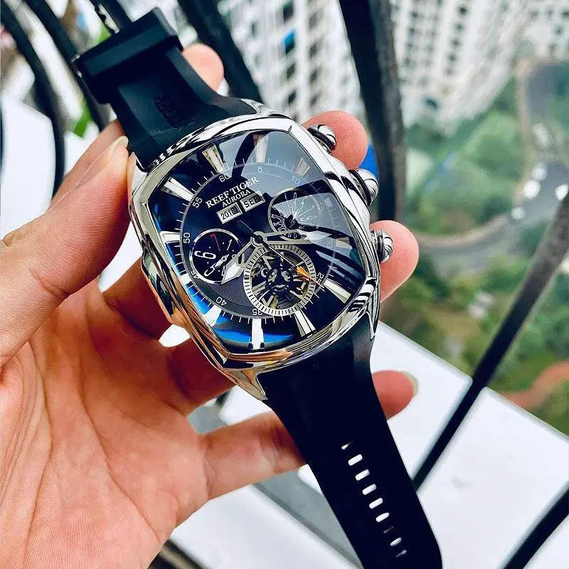 Reef Tiger Tourbillon Stainless Steel Sport Watch Luxury