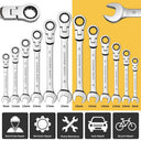 Flex Head Ratchet Wrench Spanner Metric Tool for Repairs