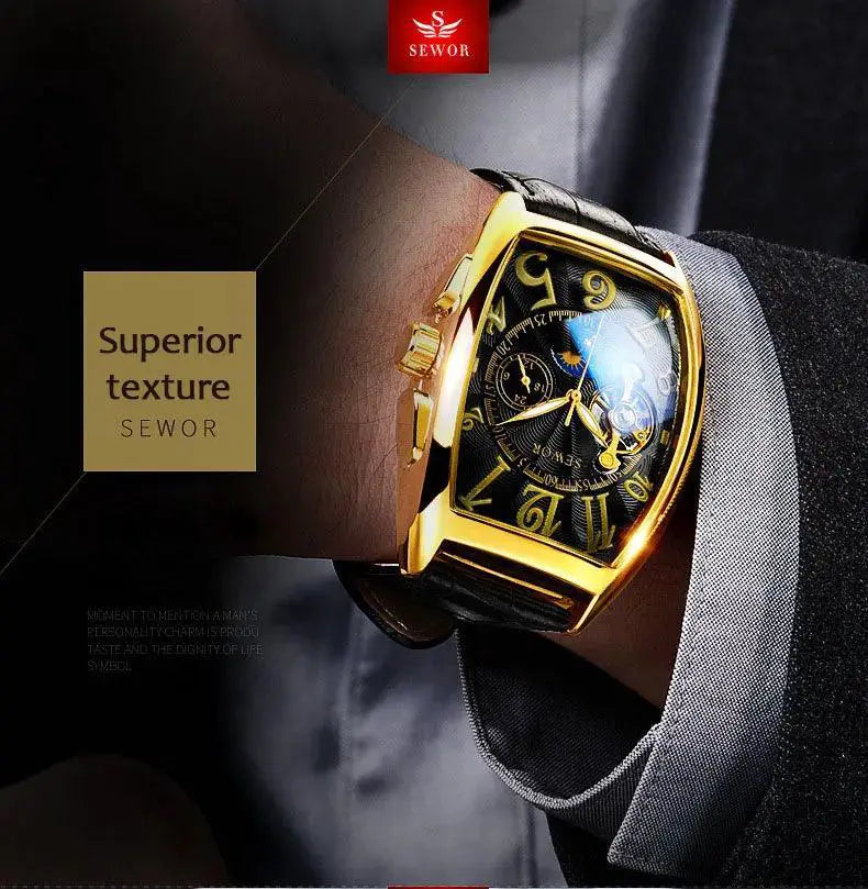Gold Tourbillon Moon Phase Luxury Automatic Watch For Men