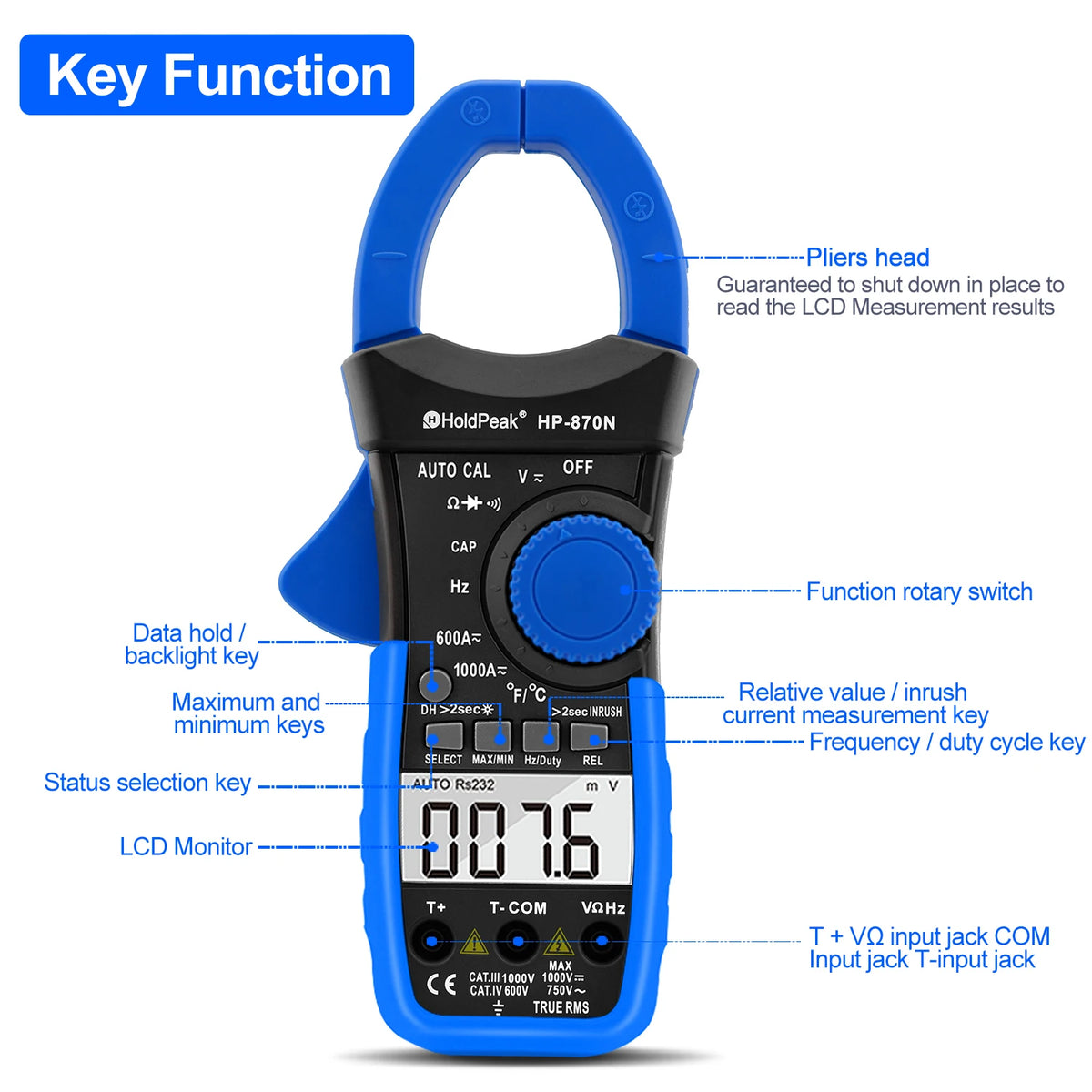 HoldPeak Auto Range Multimetro Digital Clamp Meter Multimeter — product view 2