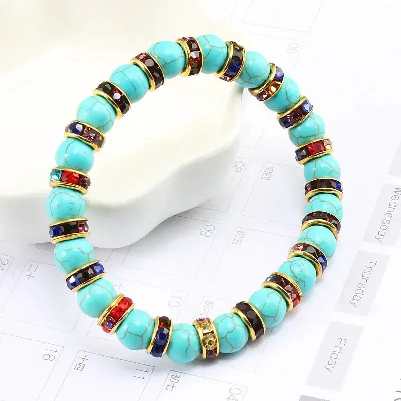 Blue Beaded Bracelet Charm Natural Stone Crystal Stretch