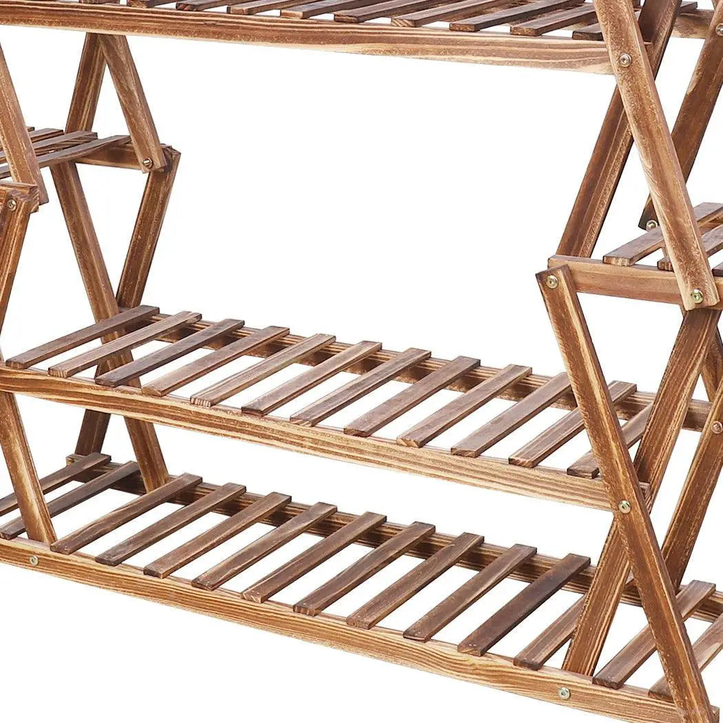 8 Tier Tall Large Capacity Wood Plant Stand For Balcony