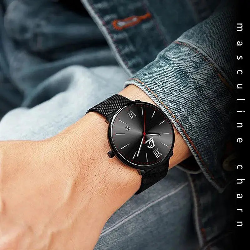 Luxury Mesh Belt Watch Mens Timepiece Leather Calendar