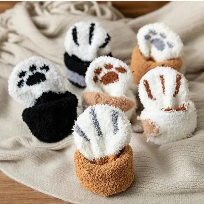 Cozy Cartoon Paw Print Fleece Socks Kawaii Comfort