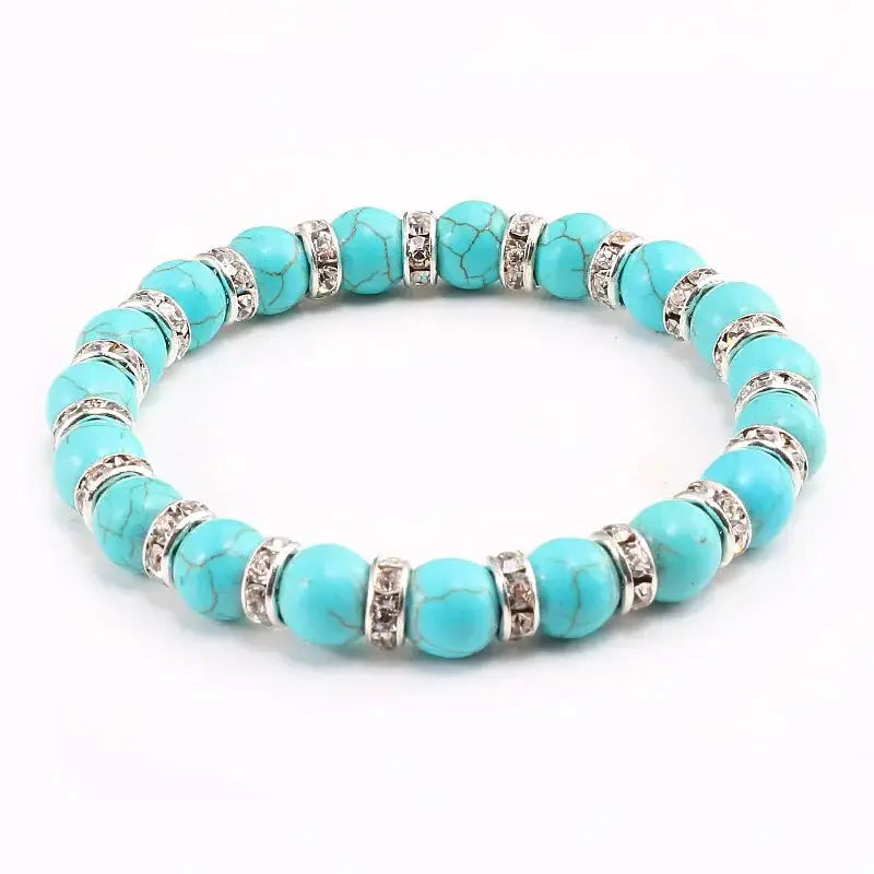 Blue Beaded Bracelet Charm Natural Stone Crystal Stretch