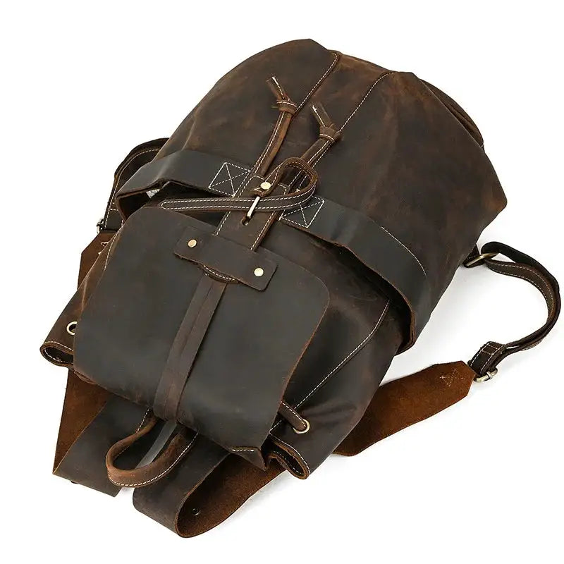 Vintage Men's Genuine Leather Backpack for Laptop Cowhide School Bag for Teenagers Crazy Horse Leather Rucksack Men School Bag