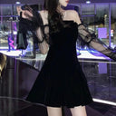 Gothic Elegance Dress: Vintage Off-Shoulder Velvet Mini Dress