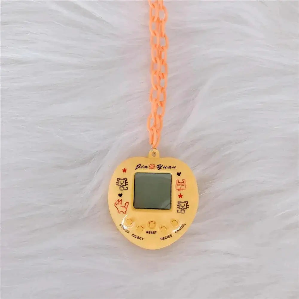 Y2K Electronic Pet Game Pendant Necklace With Rainbow Charms