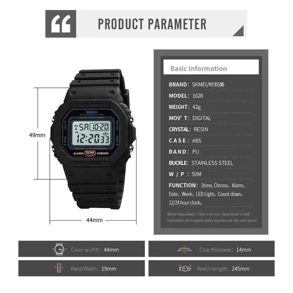 SKMEI Retro Style Dual Time Digital Sports Watch For Men