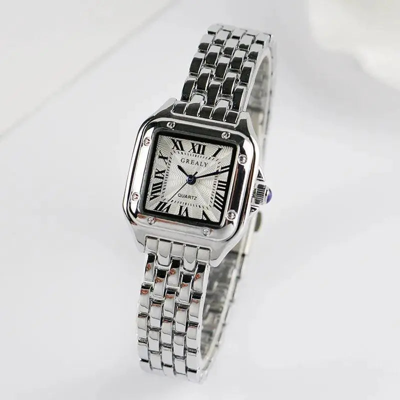Elegant Silver Square Quartz Wristwatch For Modern Fashion