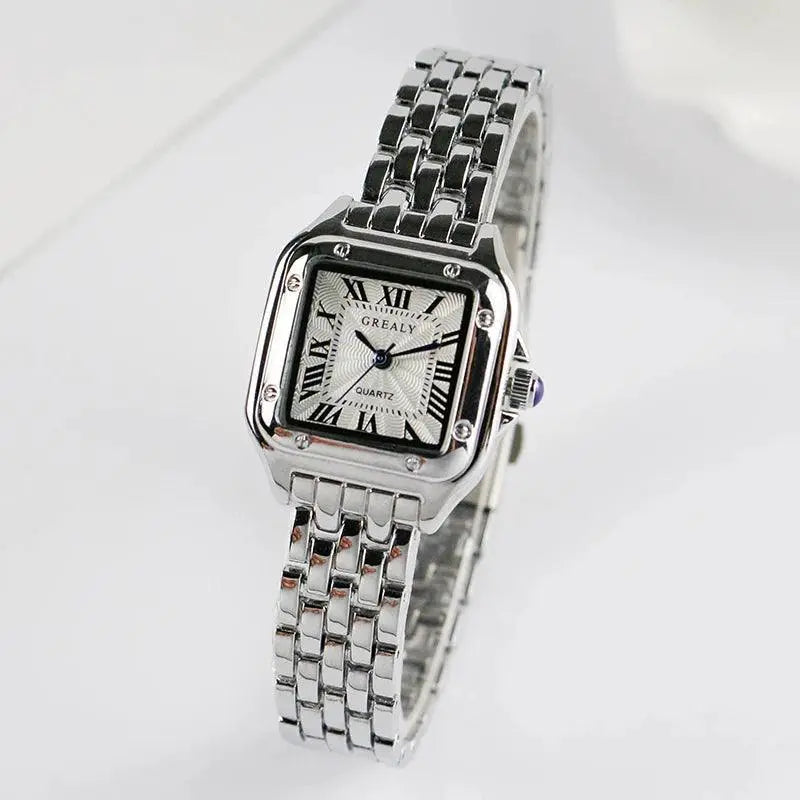 Elegant Square Steel Band Quartz Watch For Women Silver