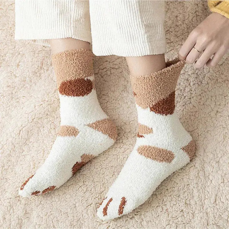 Cozy Cartoon Paw Print Fleece Socks Kawaii Comfort