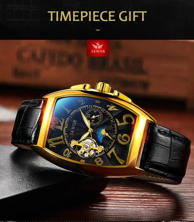 Gold Tourbillon Moon Phase Luxury Automatic Watch For Men