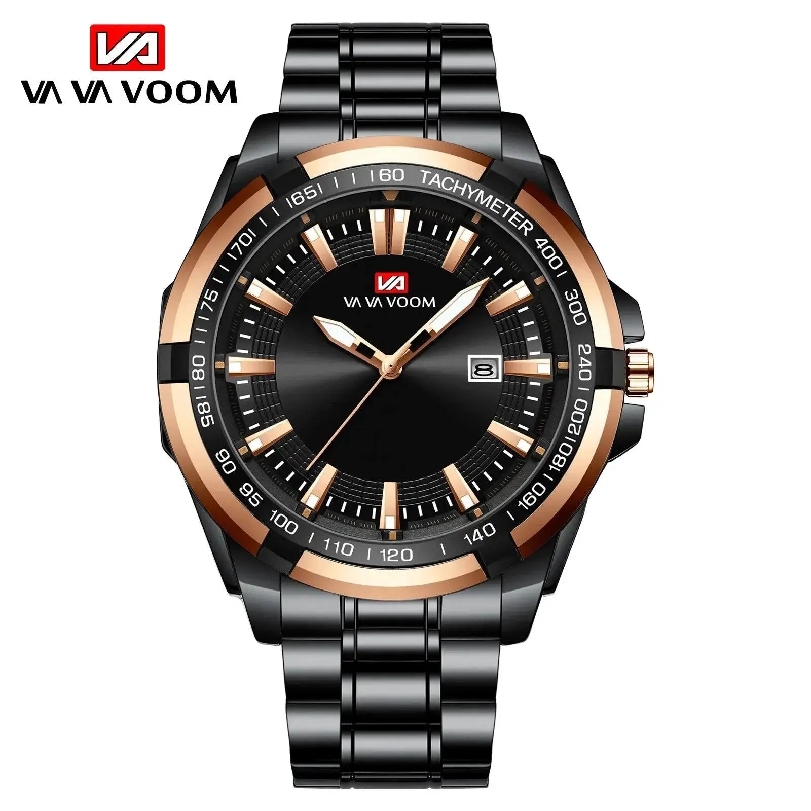Gold Black Stainless Steel Mens Business Watch VA VA VOOM