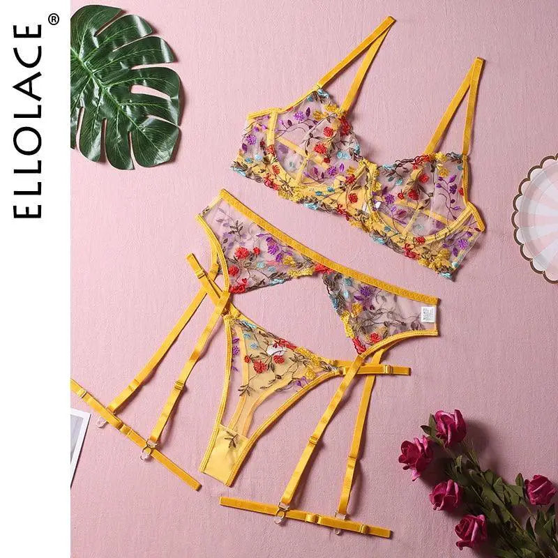Floral Lace Lingerie Set For Women Elegant 3 Piece Ensemble