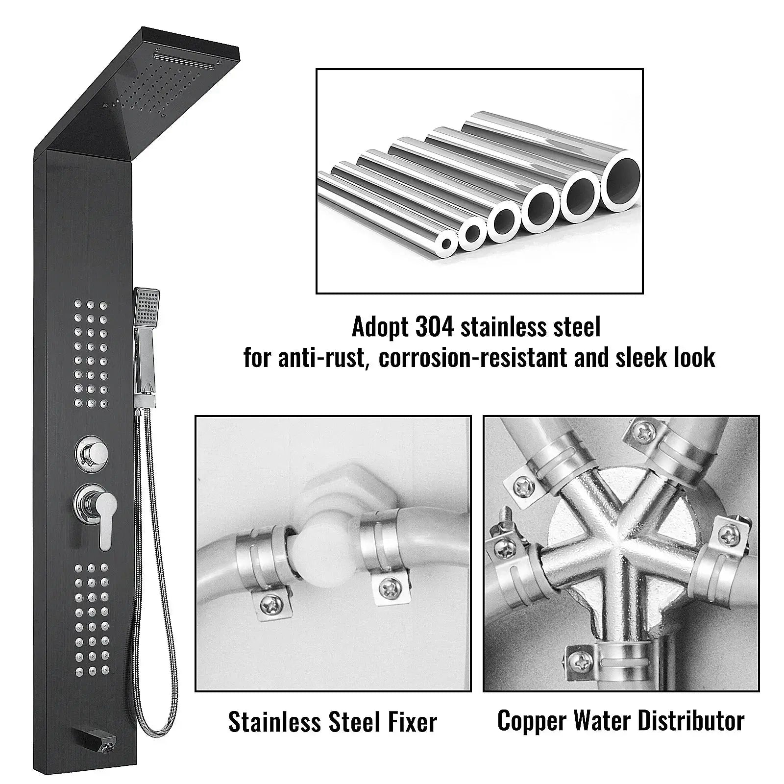 VEVOR LED Light Shower Panel System With Massage Jets
