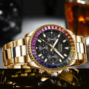 Rainbow Diamond Gold Watch Stylish Timepiece for Men