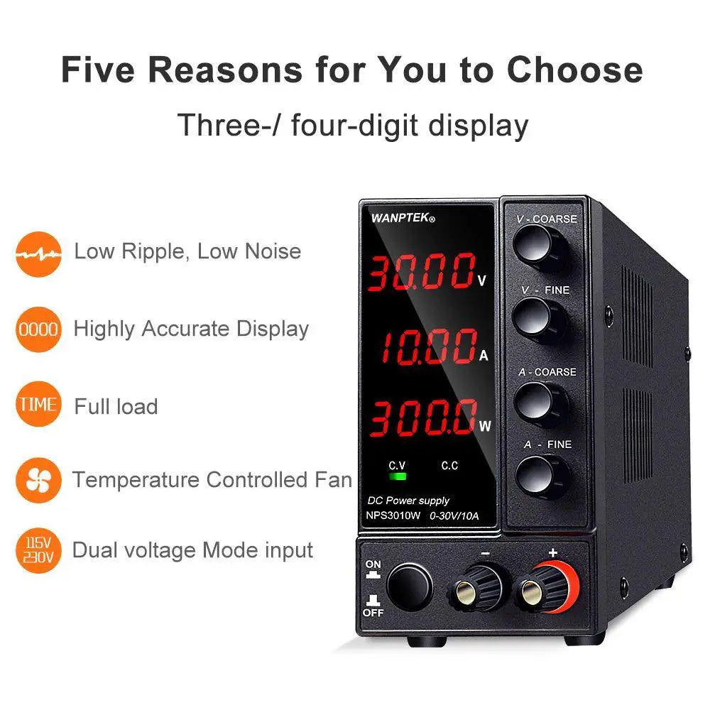 Wanptek Adjustable DC Power Supply 30V 10A LED Digital Lab