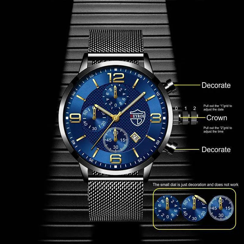 Elegant Stainless Steel Mesh Bracelet Watch For Gentlemen