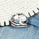 Cat Reading Enamel Pin for Book Lovers