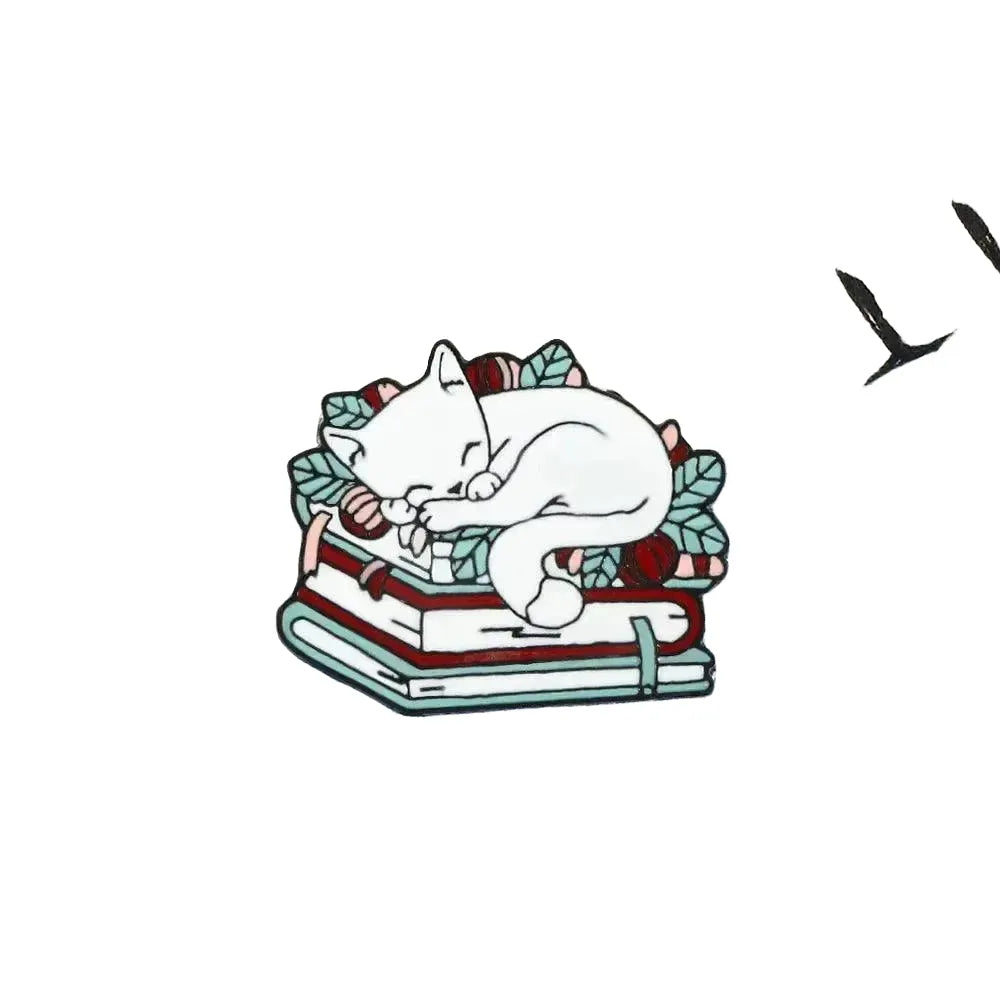 Cat Reading Enamel Pin for Book Lovers — Cat on box