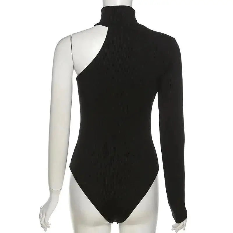 Yimunancy One Shoulder Knitted Bodysuit Elegant Statement