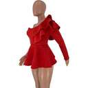 Elegant One-Shoulder Ruffle Peplum Blouse Chic Party Top