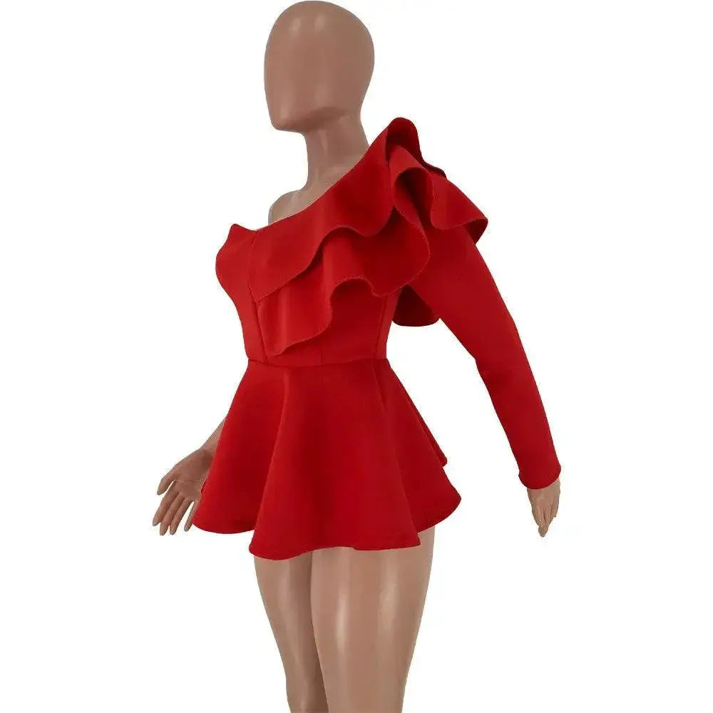 Elegant One Shoulder Ruffle Peplum Blouse Chic Party Top