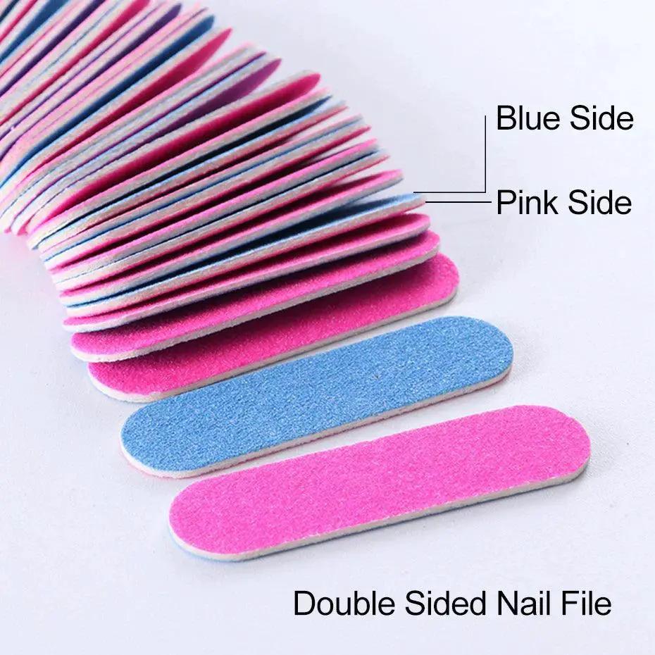Professional Double Sided Nail File Set In Pink Blue Colors