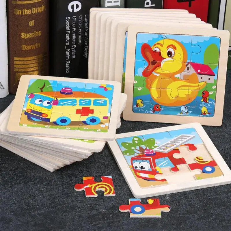Kids Cartoon Animal Traffic Wooden Educational Puzzle Set