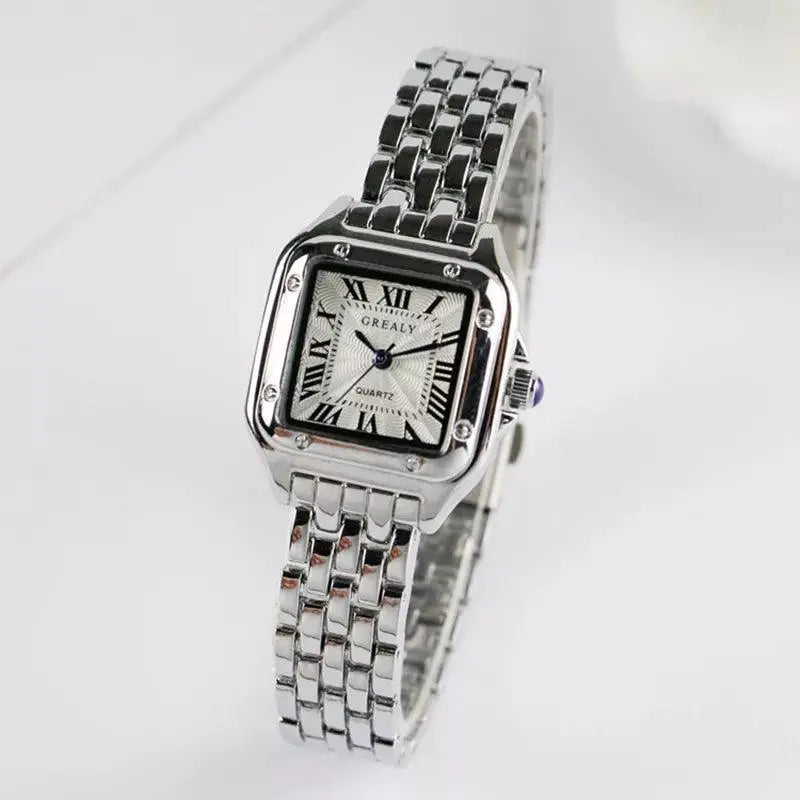 Elegant Silver Square Quartz Wristwatch For Modern Fashion