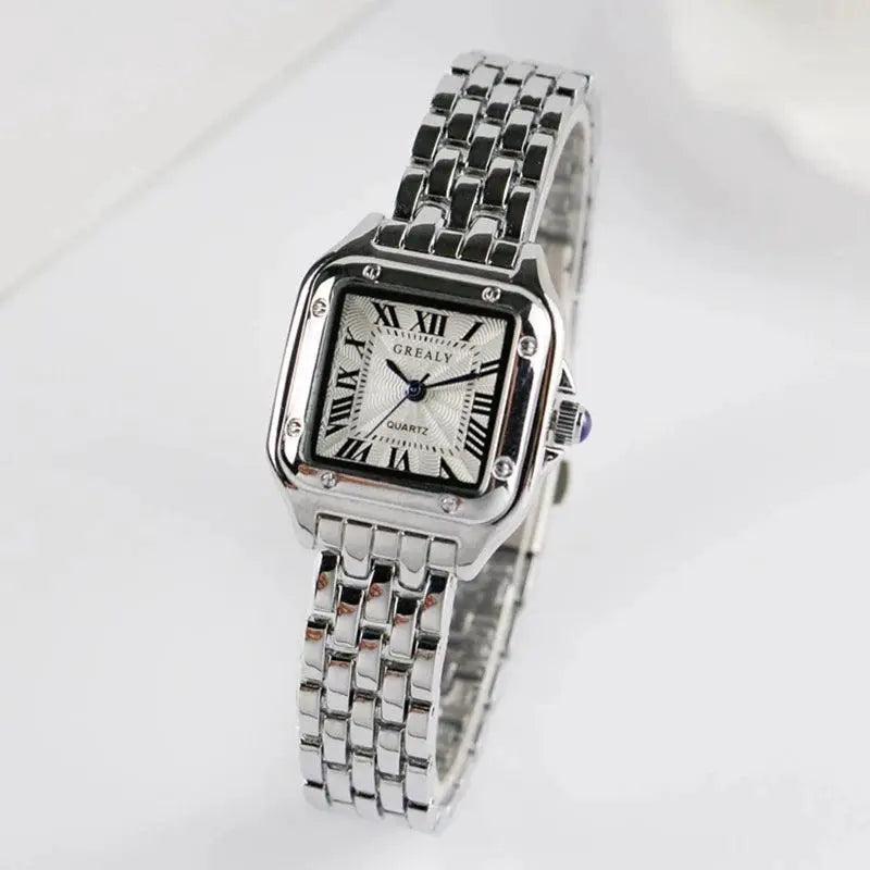 Elegant Square Steel Band Quartz Watch For Women Silver