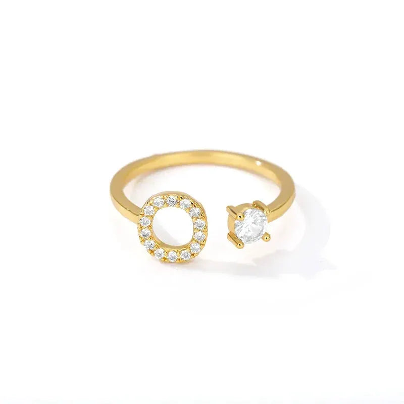 Zircon Initial A To Z Letter Ring For Women Adjustable Steel
