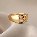 Rainbow Zircon Letter Rings For Women Fashion Jewelry 2024