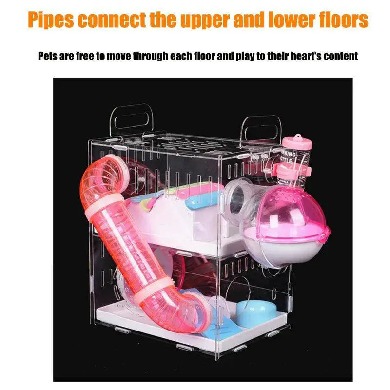 Acrylic Hamster Cage With Villa And Pipes Spacious Living