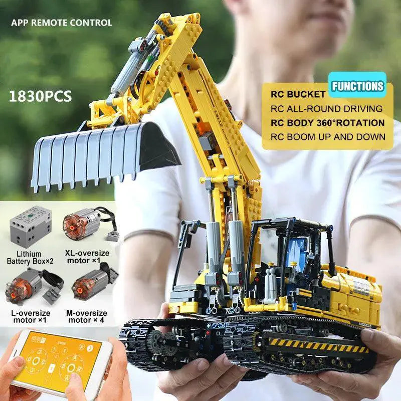 Motorized Excavator Building Kit For Kids Remote Control Fun