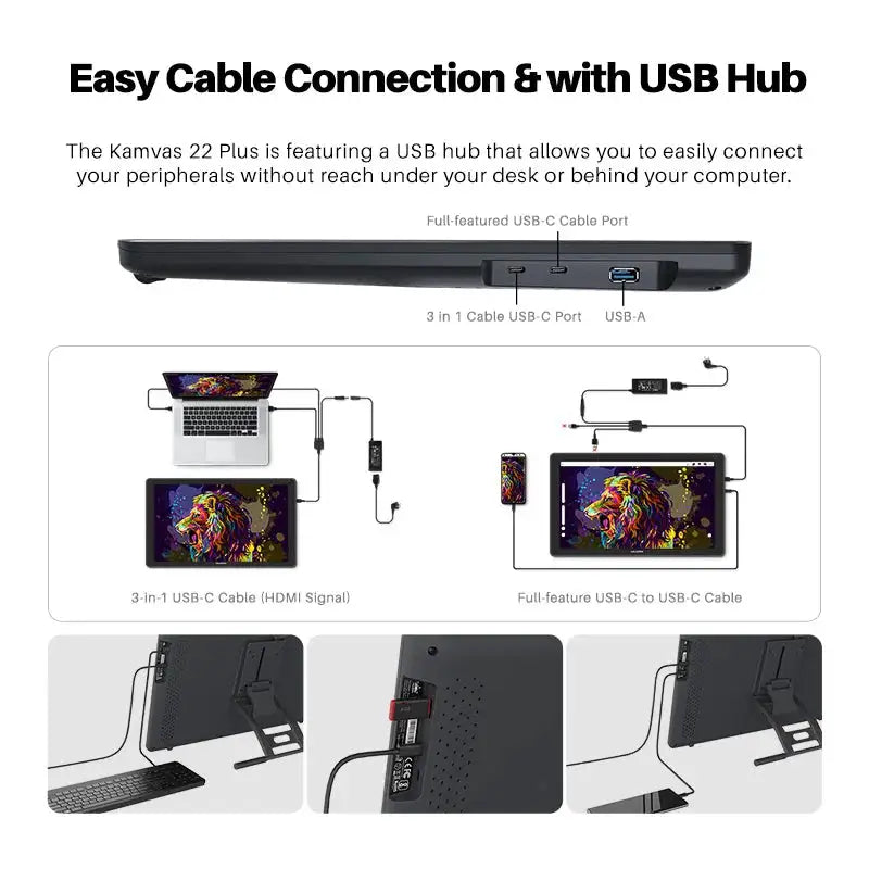 Huion Kamvas 22 Plus 21.5 Inch Graphics Tablet Screen Anti-glare Glass 140%sRGB Drawing Monitor Linux MacOS Android Compatible