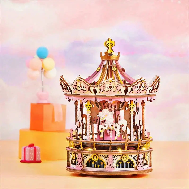 Robotime 3D Wooden Puzzle 336Pcs Rotatable Carousel Toy