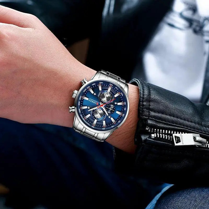 Curren Chronograph Watch Stainless Steel Waterproof Sport