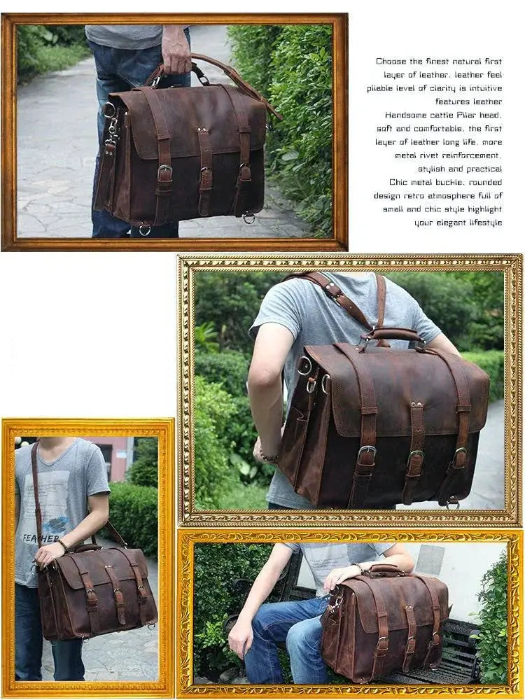 Classic Vintage Crazy Horse Leather Briefcase For Men