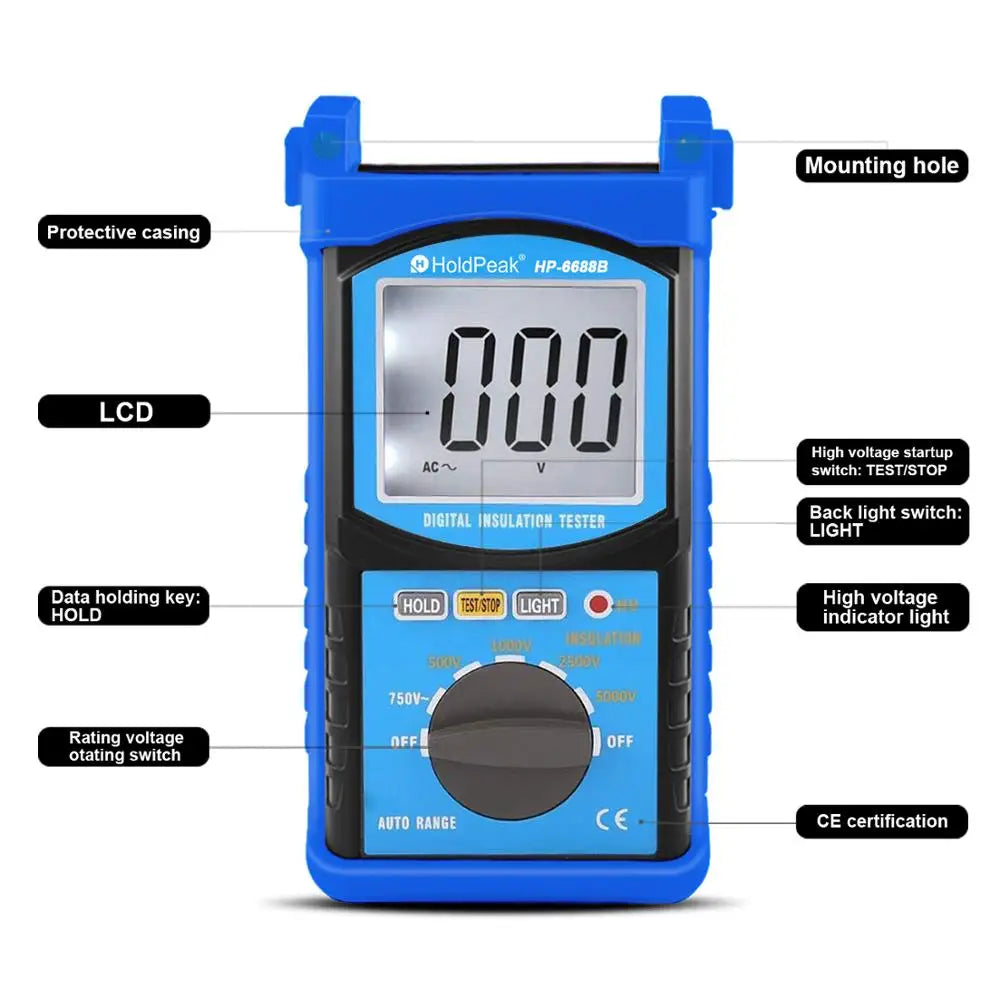 HoldPeak Insulation Resistance Tester Megometer Digital Handheld — product view 5