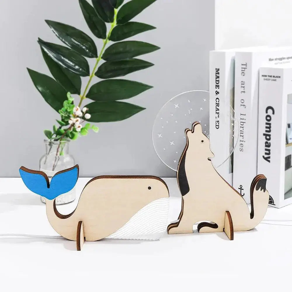 Animals LED Night Light Wood Acrylic USB Lamp For Kids