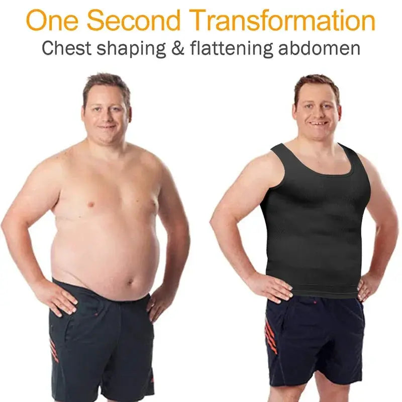 Mens Slimming Body Shaper Corset Vest Shirt Compression
