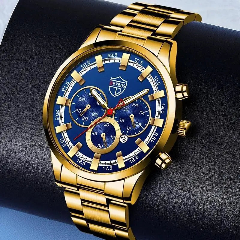 Stainless Steel Calendar Quartz Watch with Luminous Hands