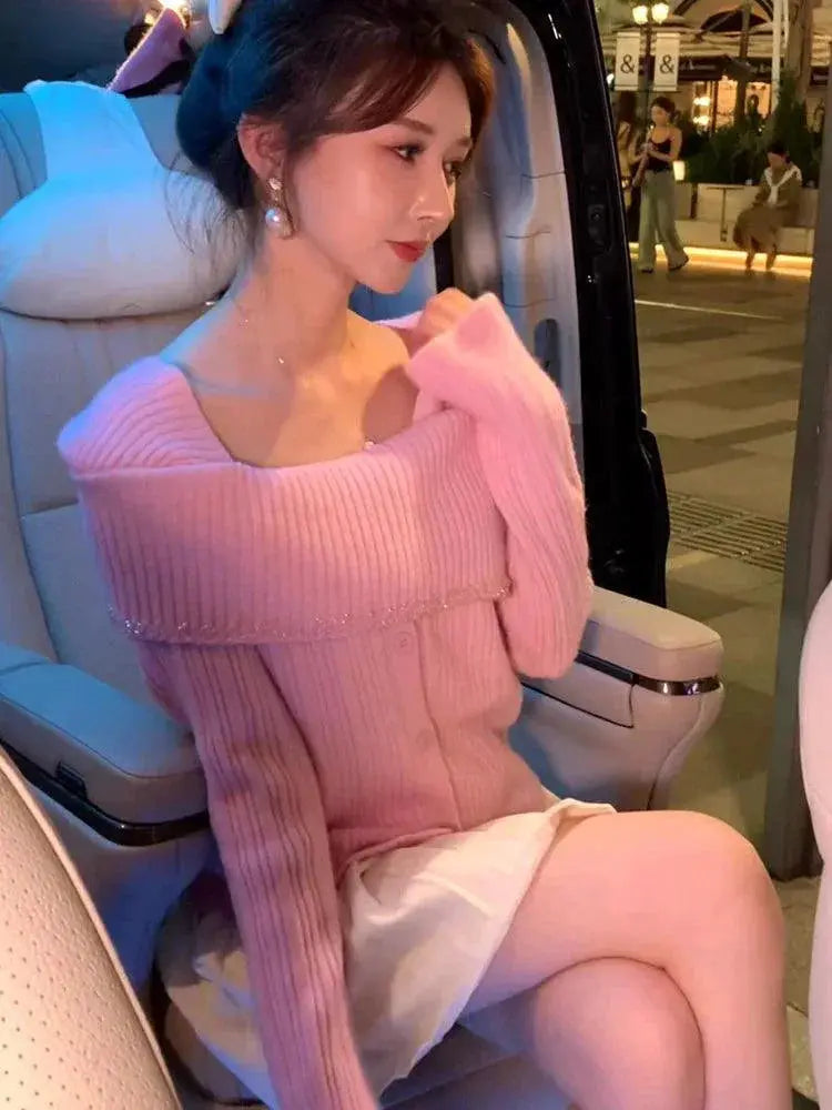 Soft Glutinous Off Shoulder Sweater Elegant Comfort Wear