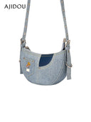 Ajidou Denim Patchwork Retro Crossbody Bag for Casual Use