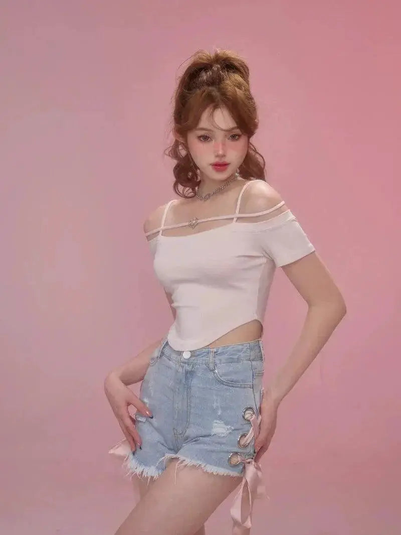 Girlyfancyclub Off Shoulder Tee Youthful Style Elegance