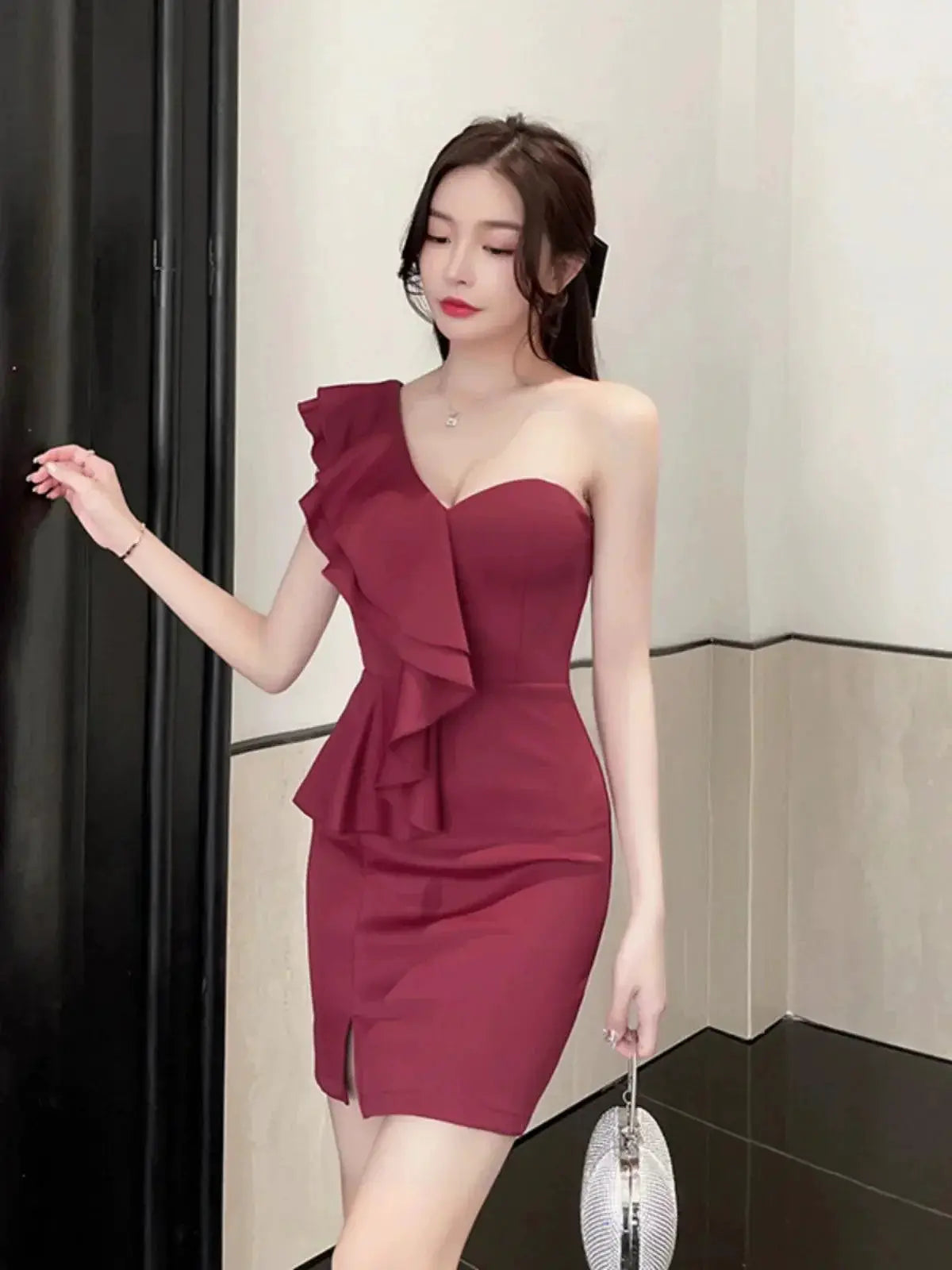 Korean V Neck Summer Dress Irregular Silhouette Elegance