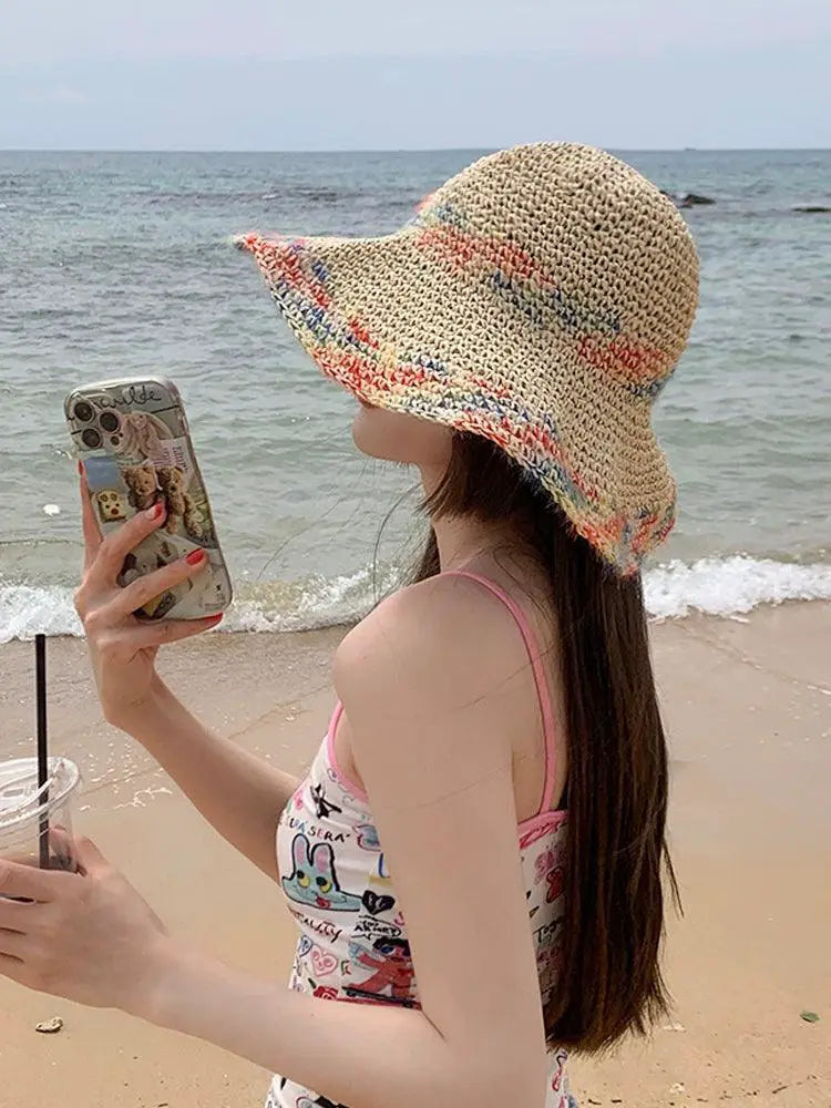 Color Woven Hollowed Womens Summer Seaside Straw Hat