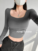 Chic Solid Long Sleeve T-shirt Fashion Forward Street Style